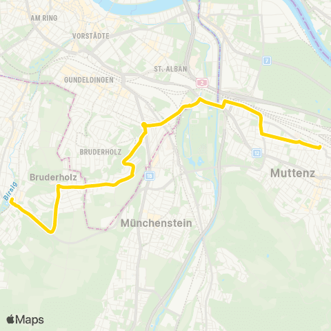 BLT - Baselland Transport Bottmingen, Schloss - Muttenz, Bahnhof map