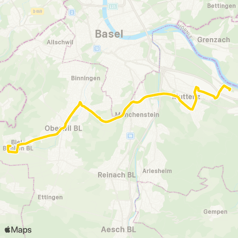 BLT - Baselland Transport Biel-Benken BL, Brücke - Muttenz, Bahnhof map