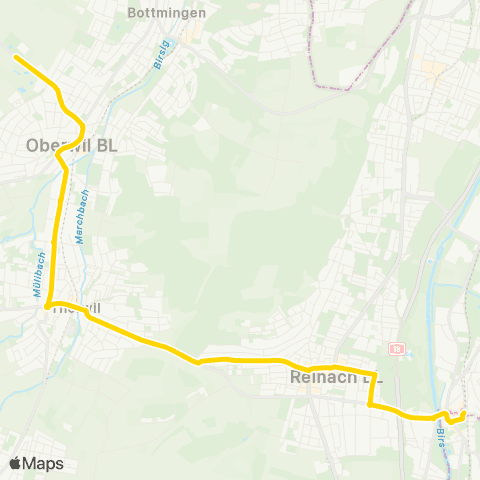 BLT - Baselland Transport Dornach, Bahnhof - Oberwil BL, Gymnasium map