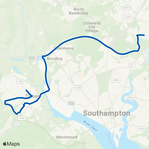 Bluestar School Routes Testwood Lane - Barton Peveril College map