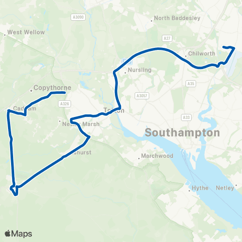 Bluestar School Routes Woodhaven / Ashford - Barton Peveril Coll map