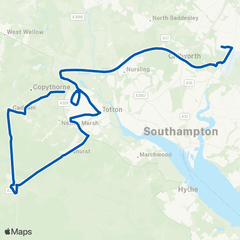 Bluestar School Routes Woodhaven / Ashford - Barton Peveril Coll map