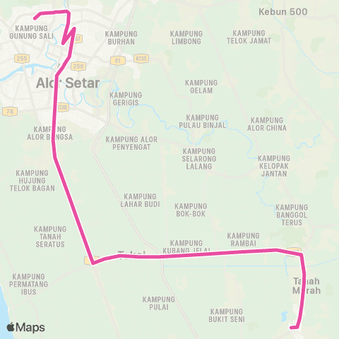 BAS.MY Alor Setar Shahab Perdana - Pendang via Simpang Empat map