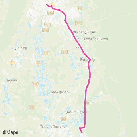 BAS.MY Ipoh Terminal Medan Kidd - Gopeng - Kampar map