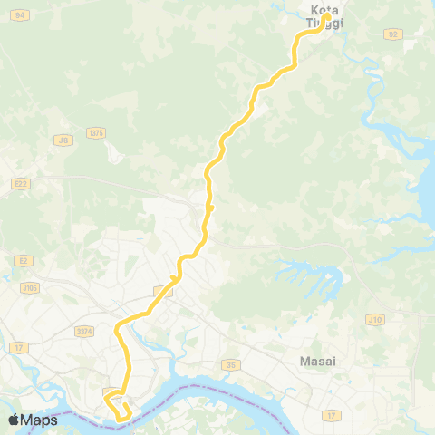 BAS.MY Johor Bahru JB Sentral - Terminal Bas Kota Tinggi map