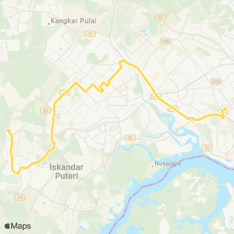 BAS.MY Johor Bahru Larkin Sentral - Gelang Patah Sentral map