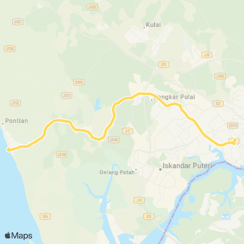 BAS.MY Johor Bahru Larkin Sentral - Pontian map