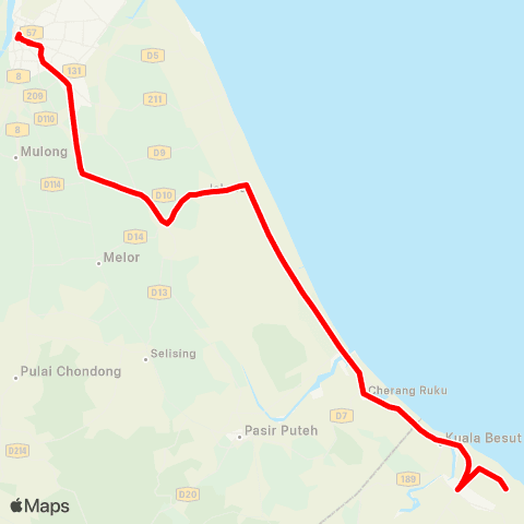 BAS.MY Kota Bharu Kota Bharu - Kampung Raja via Tok Bali map