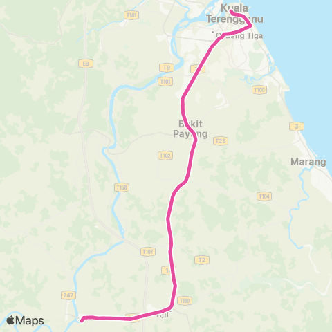 BAS.MY Kuala Terengganu Terminal Mbkt - Kuala Berang map