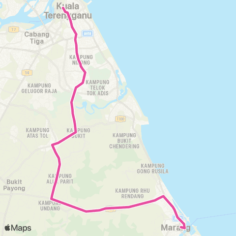BAS.MY Kuala Terengganu Terminal Mbkt - Marang via Kedai Buluh map