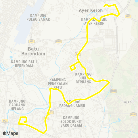 BAS.MY Melaka Melaka Sentral - Mitc - via Jalan Pengkalan Batu & Aeon Melaka map