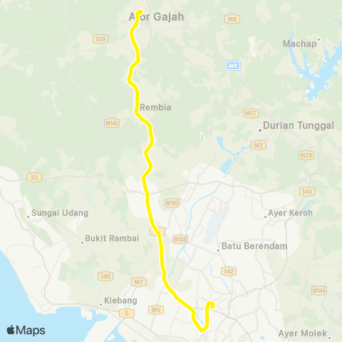 BAS.MY Melaka Term Alor Gajah Sentral - Melaka Sentral map