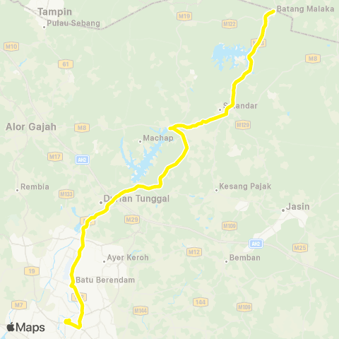 BAS.MY Melaka Melaka Sentral - Batang Melaka via Selandar map