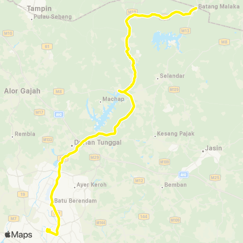 BAS.MY Melaka Melaka Sentral - Batang Melaka via Tebong map