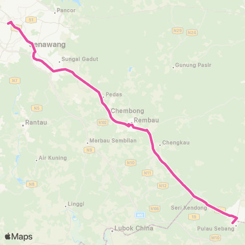 BAS.MY Seremban Terminal1 - Tampin via Seremban Jaya map