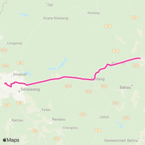 BAS.MY Seremban Terminal 1 - Bahau via Juaseh map