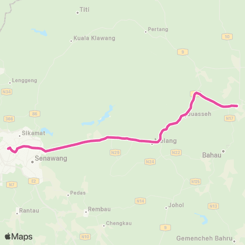 BAS.MY Seremban Terminal 1 - Bahau via Bt Kikir map