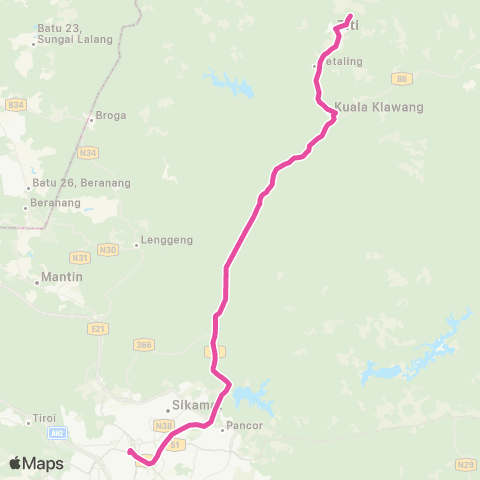 BAS.MY Seremban Terminal 1 - Kuala Klawang - Titi map
