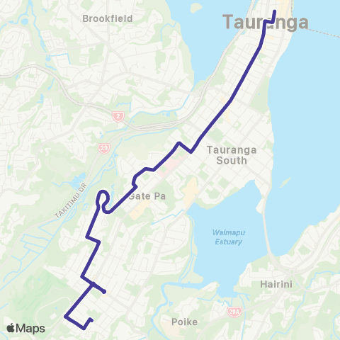 BayBus (Bay of Plenty) Greerton - Watling St - Tauranga City map