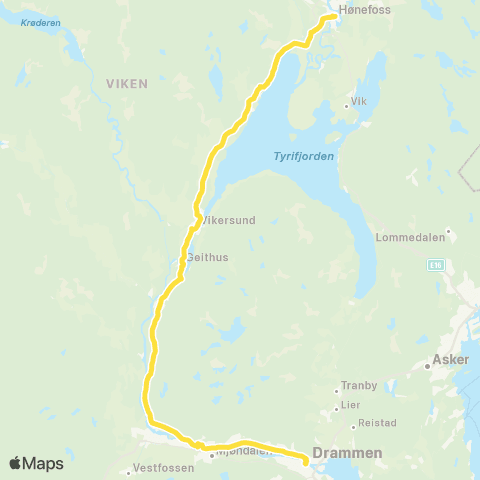 Brakar Drammen-Vikersund-Hønefoss map
