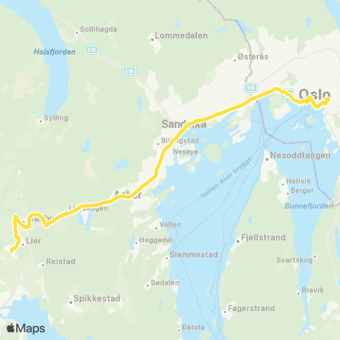 Brakar Lierbyen - Oslo Bussterminal map