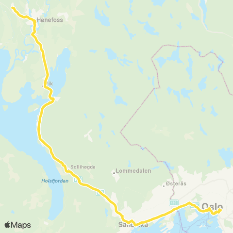 Brakar Hønefoss-Oslo map
