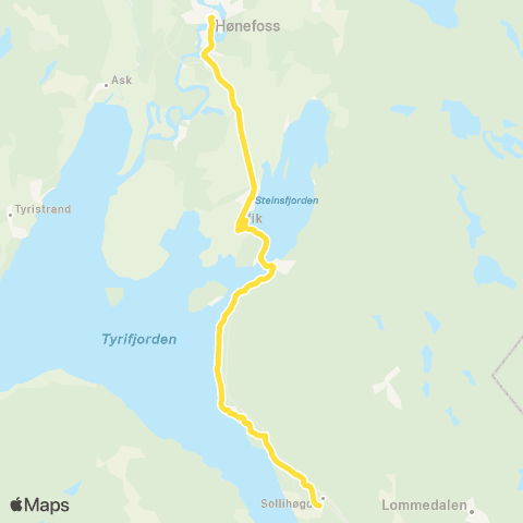 Brakar Hønefoss-Utstranda-Sollihøgda map