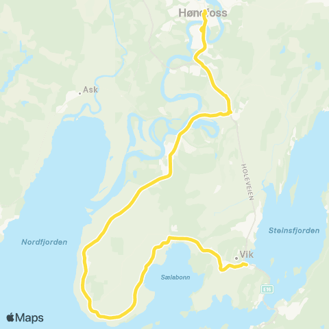 Brakar Hønefoss-Vik via Røyse map
