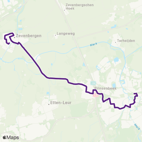 Bravo Zevenbergen via Prinsenbeek - Breda map