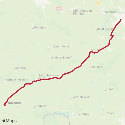 BreizhGo Car 22 Rostrenen - Saint-Brieuc map