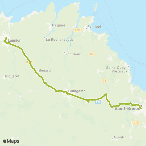 BreizhGo Car 22 Saint-Brieuc - Guingamp - Lannion map