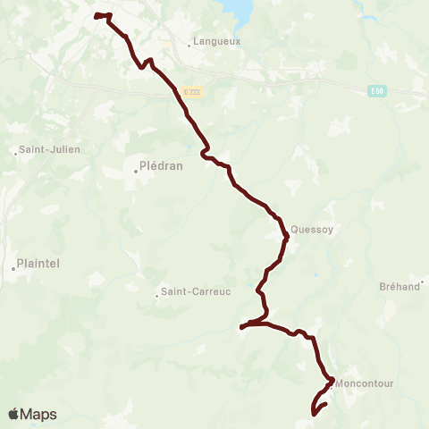 BreizhGo Car 22 Merdrignac - Saint-Brieuc map