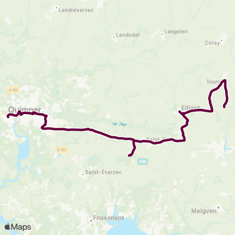 BreizhGo Car 29 Elliant - Saint-Yvi - Quimper map
