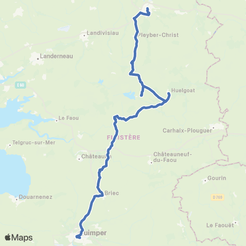 BreizhGo Car 29 Morlaix - Huelgoat - Quimper map