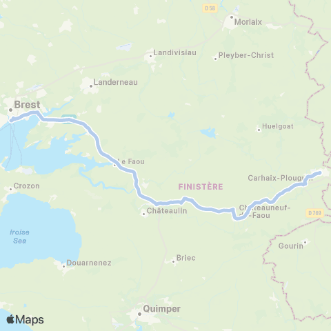 BreizhGo Car 29 Carhaix - Brest map