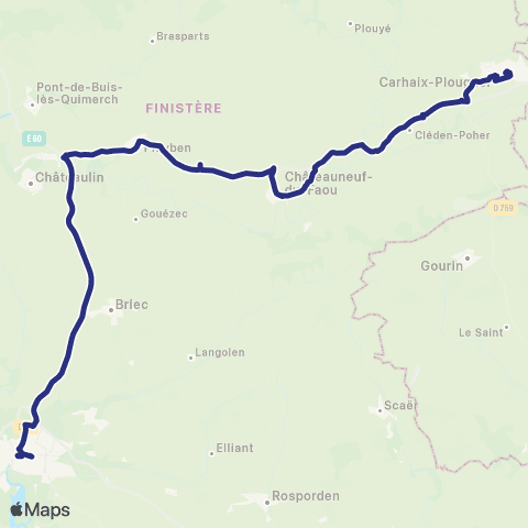 BreizhGo Car 29 Carhaix - Châteaulin le Pouillot - Quimper map