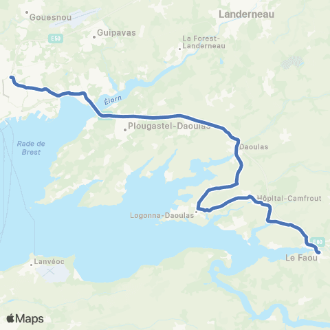 BreizhGo Car 29 Le Faou - Daoulas - Brest map