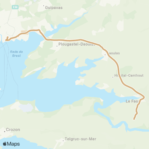 BreizhGo Car 29 Camaret - Rosnoën - Brest - 934 TAD map