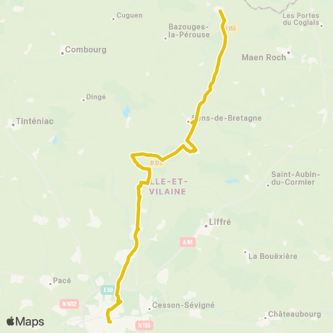 BreizhGo Car 35 Antrain - Rennes map