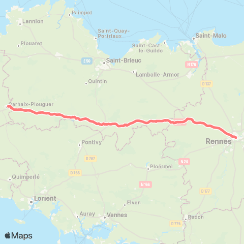 BreizhGo Car 35 Carhaix-Rennes map