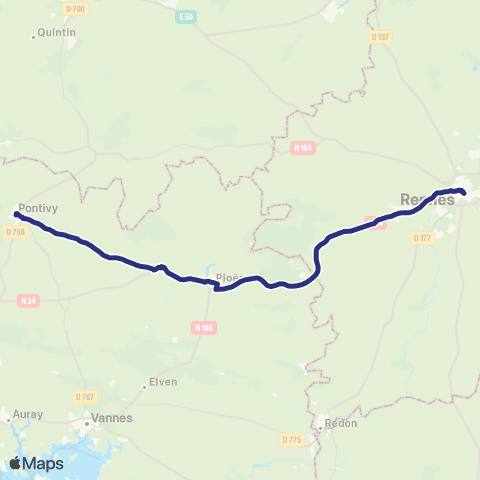 BreizhGo Car 35 Pontivy - Rennes map