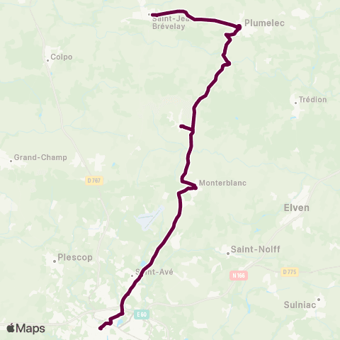 BreizhGo Car 56 St-Jean-Brévelay - Plumelec - Monterblanc - Vannes map