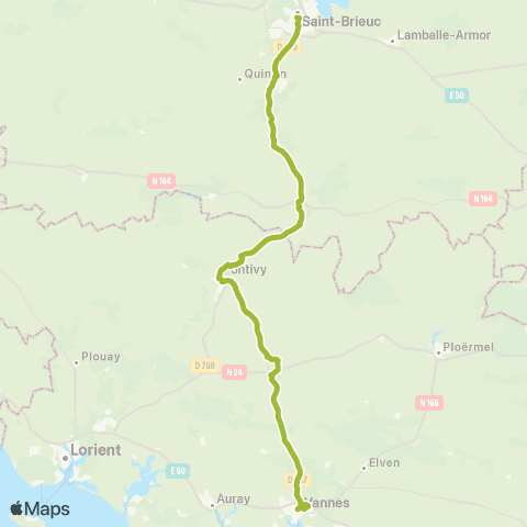 BreizhGo Car 56 Vannes-Pontivy-Loudéac-St Brieuc map