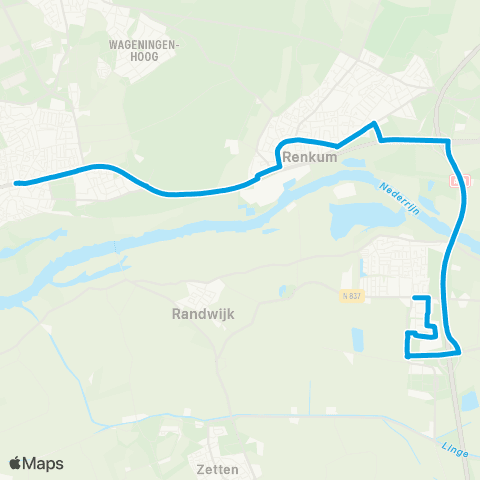 Breng Wageningen - Heteren - Arnhem map