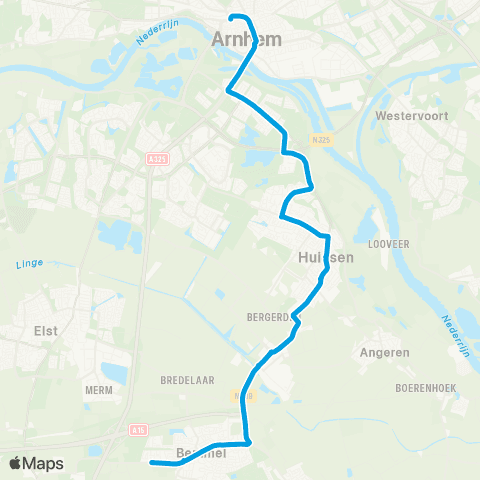 Breng Arnhem - Huissen - Bemmel map