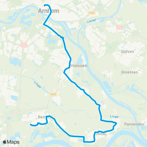 Breng Arnhem - Huissen - Bemmel map
