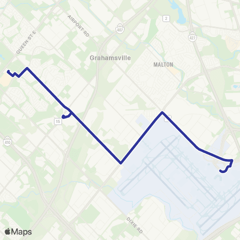 Brampton Transit Pearson Airport Express map