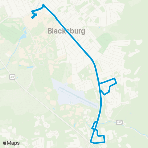 Blacksburg Transit South Main Southpark map