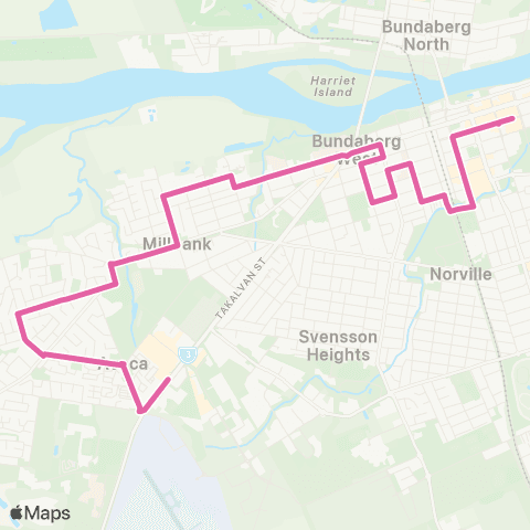 Translink Bundaberg City - Sugarland via Hospitals and Avoca map