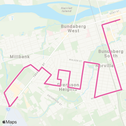 Translink Bundaberg City - Norville via Svensson Hts and Sugarland map